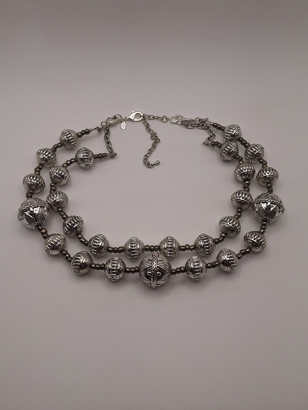 Premier Designs Silver Tone Double Strand Beaded Statement Necklace